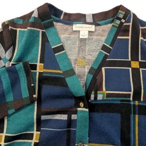 Vintage Christopher & Banks Womens Cardigan Sweater M Blue Geometric Classy Prep